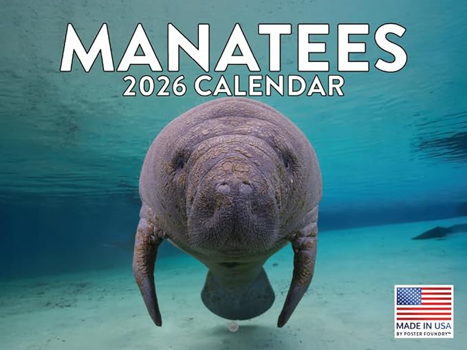 Manatee Calendar 2026 Monthly Wall Calender 12 Month | American Made In The USA