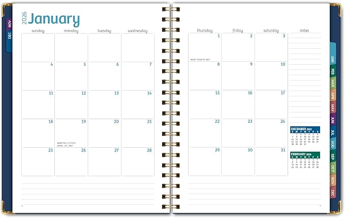 HARDCOVER 2026 Planner, 7"x9": 14 Months (November 2025 - December 2026), Daily Weekly Monthly Planner, Yearly Agenda, Bookmark, Pocket Folder and Sticky Note Set (Navy Gold Numbers)