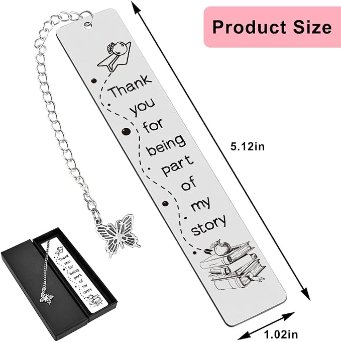 Quimoy Teacher Appreciation Gifts, Appreciation Bookmark Gift for Teachers Day, Thanksgiving Day, Christmas-Thank You for Being Part of My Story Metal Bookmark for Teachers Gifts