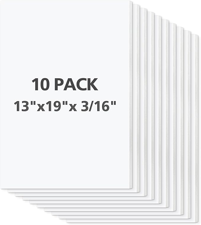 Mat Board Center, 10 Pack 3/16" Thick White with White Core Foam Core Backing Board/Mounting Board (13X19)