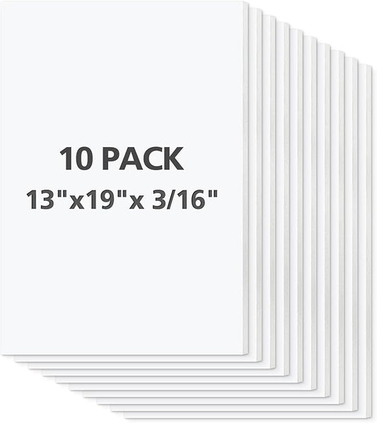 Mat Board Center, 10 Pack 3/16" Thick White with White Core Foam Core Backing Board/Mounting Board (13X19)