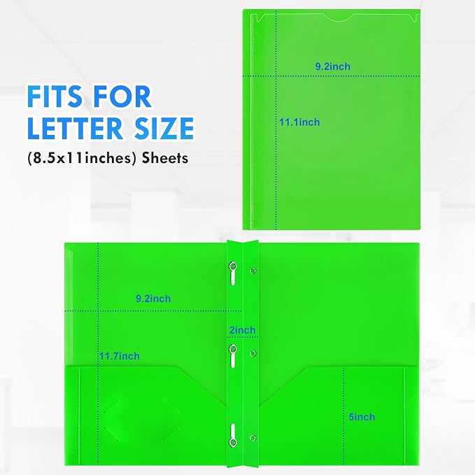 Officygnet 48 Pack Plastic Folders with Pockets and Prongs, Bulk 2 Pocket Folders with Brads and Clear Front, Multicolor Heavy Duty Plastic Folder for Office School Supplies, Letter Size Paper