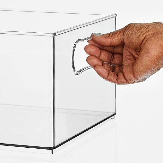 mDesign Deep Plastic Stackable Storage Organizer Container Bin, Office Organization for Filing Cabinet, Cupboard, Shelves, and Desk - Holds Notepads, Pens, Pencils - Ligne Collection, 6 Pack, Clear