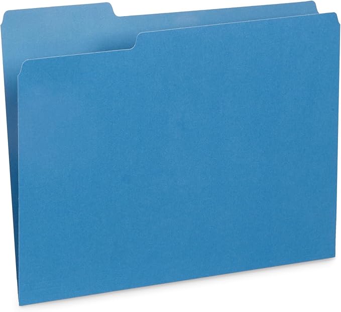 Blue Summit Supplies Blue File Folders - Letter Size, 1/3 Cut Tabs, Durable 11pt Paper, Uncoated Blue Paper, Colorful Folders for Office & Home Organization