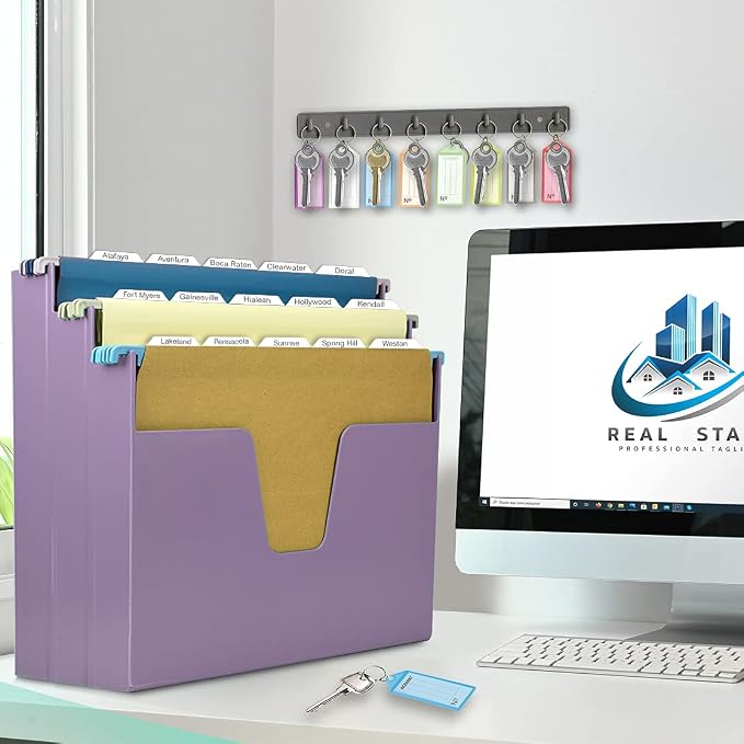 Acrimet 3-Tier Horizontal Hanging File Folder Holder Organizer, Letter Size, Ladder-Style, Open-Top Plastic File Box for Office, Home & School, Solid Purple