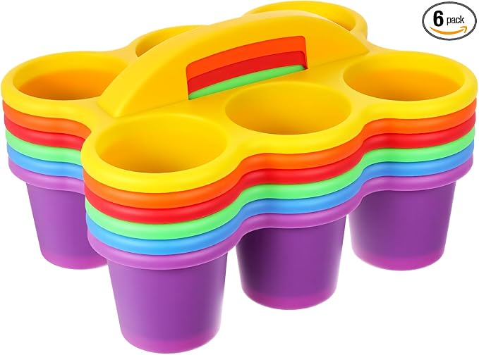 6 Pack Classroom Caddy Storage Basket with Handle, 6 Compartment Cup Holder Organizer, for Supplies, Pencil, Crafts, Office, Drinks, Muti Colors