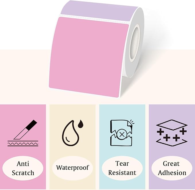Square Thermal Labels Stickers 3"x3", Self-Adhesive Waterproof Square Direct Thermal Labels Stickers, Perforation Line Design- 300 Sheets/Spring Colors