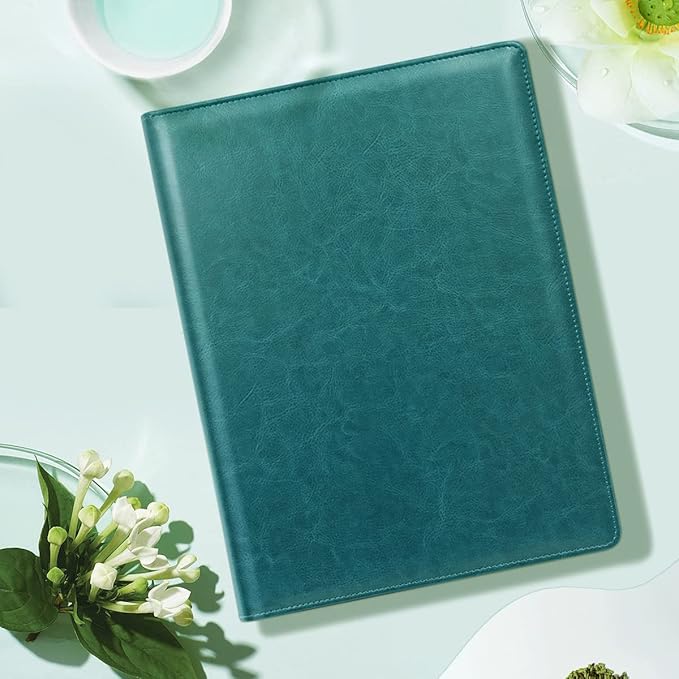 WAVEYU Padfolio Business/Resume Portfolio Folder, Leather Interview Portfolio Business Portfolio Portfolio Organizer with Legal Pad Folder Clipboard,Interview Folder for Men/Women, Dark Green
