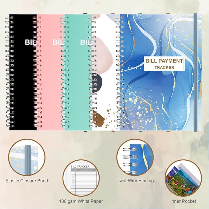 Bill Payment Tracker - Bill Tracker Notebook, Monthly Bill Organizer & Planner for Personal Budgeting Financial, Bill Payments Checklist Organizer, 5.8" x 8.25" Bill Organizer with Pocket