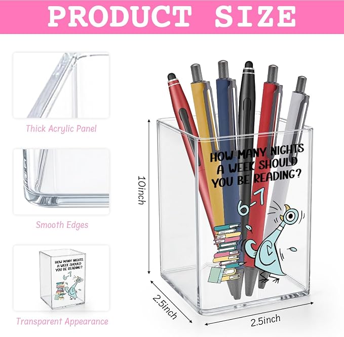 Funny 67 Teacher Acrylic Cosmetic Pencil Pen Holder Cup Best Teacher Gifts Idea How Many Nights A Week Should You Be Reading Cute Decor for Home Office Desk Vanity Organizers and Accessories