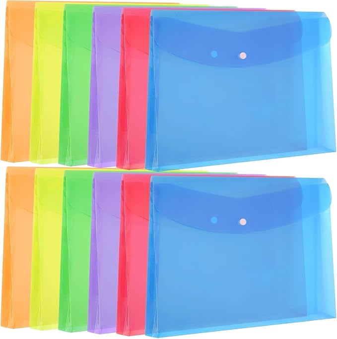 Plastic Legal Size Envelopes with Snap Closure Expandable Organizer Assorted Color Folder for Home Office 12pcs