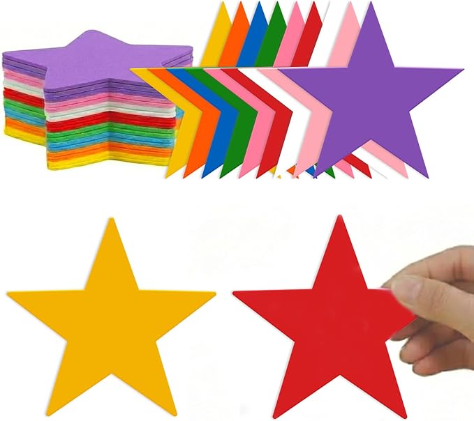 72 Pcs 5.5 Inches Large Paper Star Cutouts, 9-Color Assorted Star Shape Die Cut for Bulletin Board Decor, Classroom Wall, Patriotic 4th of July Party Decor, Teacher School Supplies, DIY Crafts