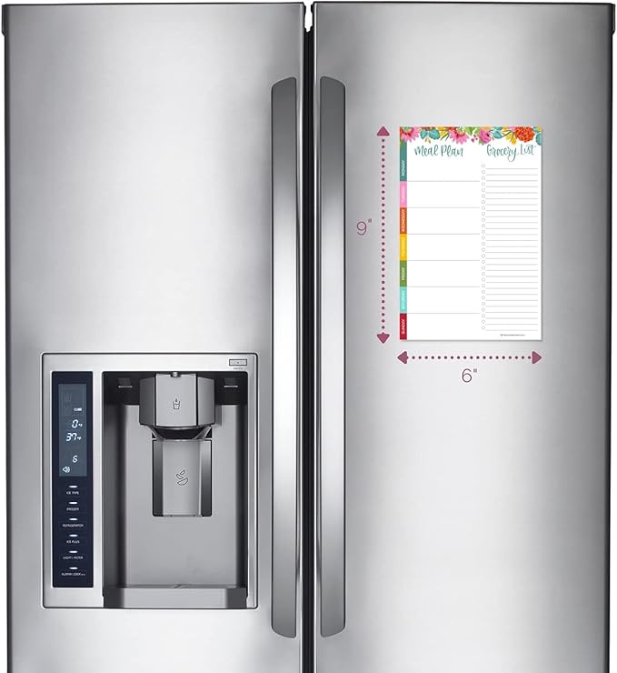 bloom daily planners Weekly Meal Planning Pad - Magnetic Hanging Refrigerator Menu Planner with Tear-Off Sheets & Perforated Grocery Shopping Lists - 6” x 9” (Pink Floral)