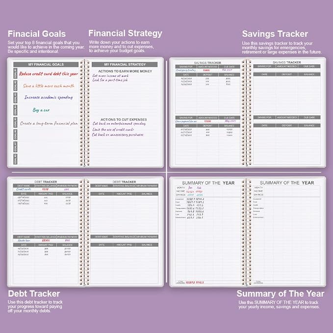 Budget Planner - Monthly Budget Book with Expense Tracker Notebook, Undated 12 Month Bill Organizer & Finance Planner to Manage Your Money, Account Book with Colorful Tabs, 8" x 9.5", Purple
