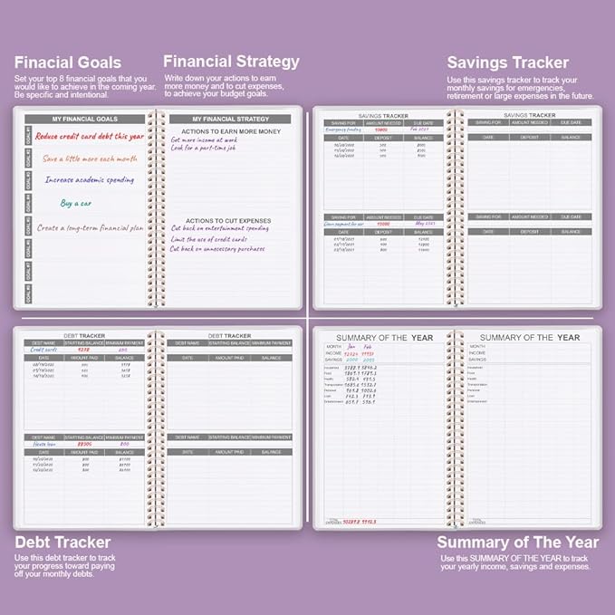 Budget Planner - Monthly Budget Book with Expense Tracker Notebook, Undated 12 Month Bill Organizer & Finance Planner to Manage Your Money, Account Book with Colorful Tabs, 8" x 9.5", Purple