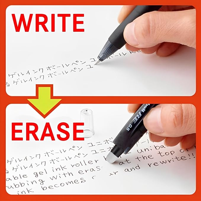 Mitsubishi Pencil Erasable Gel Ink Ballpoint Pen, uni-ball R:E 0.5mm, Off Black, Set of 10