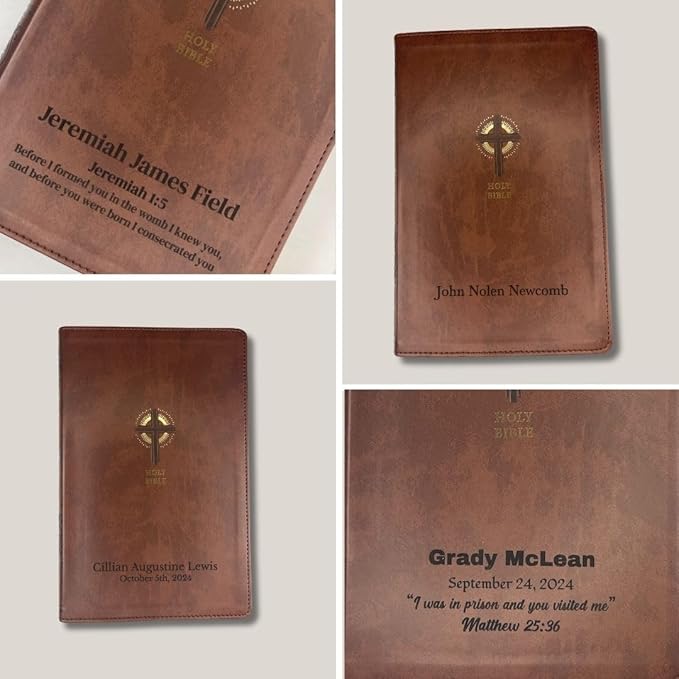 Personalized NRSV Sacraments of Initiation Edition Bible Faux Leather Medium Print Size | Custom with Name, Date or Text | Gift for Catholic and Religious Celebrations | Brown