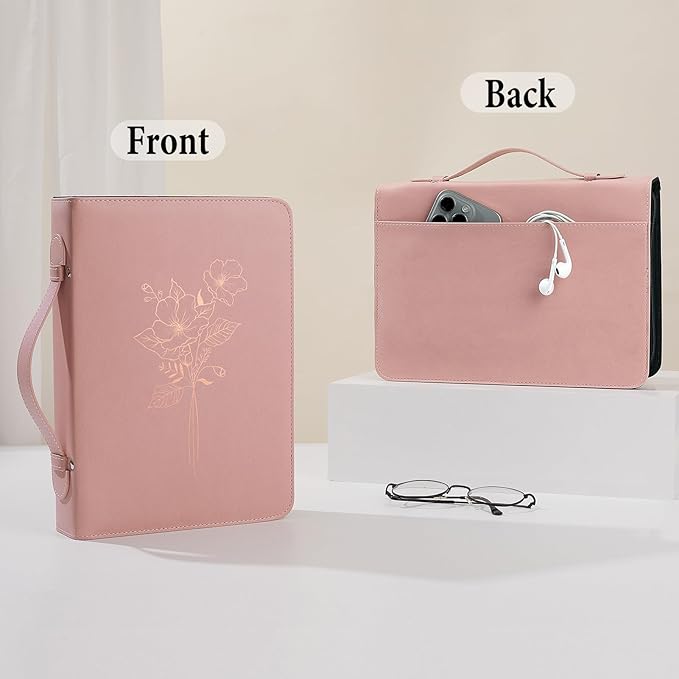 Bible Cover Case for Women and Men, PU Leather Bible Bag Bible Study Supplies Accessories with Detachable Wrist Strap