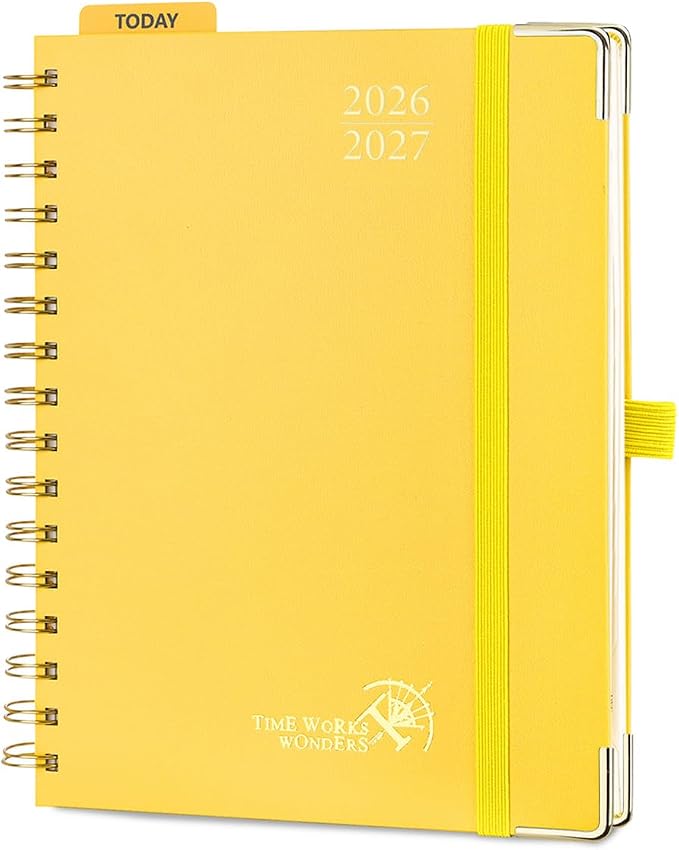 POPRUN 2026-2027 Academic Year Weekly and Monthly Planner Calendar,Jul 2026 - Jun 2027，6.25" x 8.5",Daily Agenda Book & Appointment Book with Hourly Schedule, Tabs, Hardcover, School and Office Supplies - Light Yellow