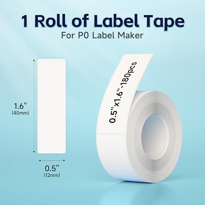 Thermal Labels DETONGER 1/2 Width Compatible Tape Refills Label Stickers Film Coatedfor Label Maker Tapes Home Office School Business Use Sticky Liquid-Proof 0.5"×1.6"(12×40mm) 180pcs White