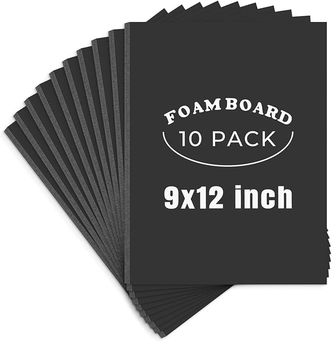 AUEAR, 10 Pack 9x12 Black Foam Boards, Foam Core Poster Board for Display, Mounting, Print, Presentation and Projects, 3/16'' Thick