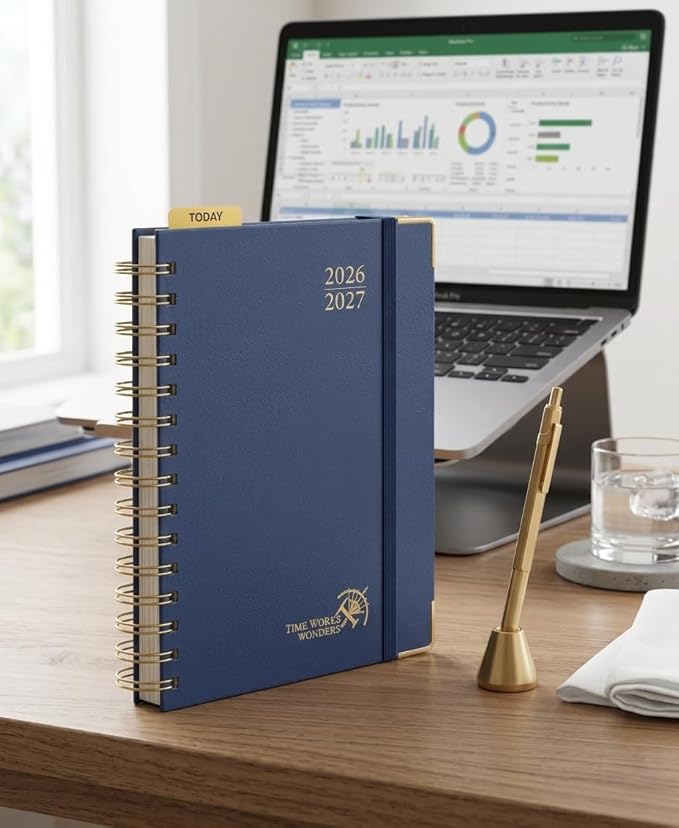 POPRUN 2026-2027 Academic Year Weekly and Monthly Planner Calendar,Jul 2026 - Jun 2027，6.25" x 8.5",Daily Agenda Book & Appointment Book with Hourly Schedule, Tabs, Hardcover, School and Office Supplies - Light Yellow
