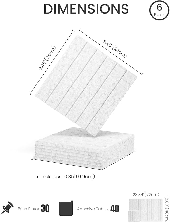 Fluxynara Felt Bulletin Board Tiles -28"x18" with 40 Adhesive Tabs, Cork Board Alternative for Office Decor, Push Pin Board Wall Organizer 6-Pack (Silvery Gray)