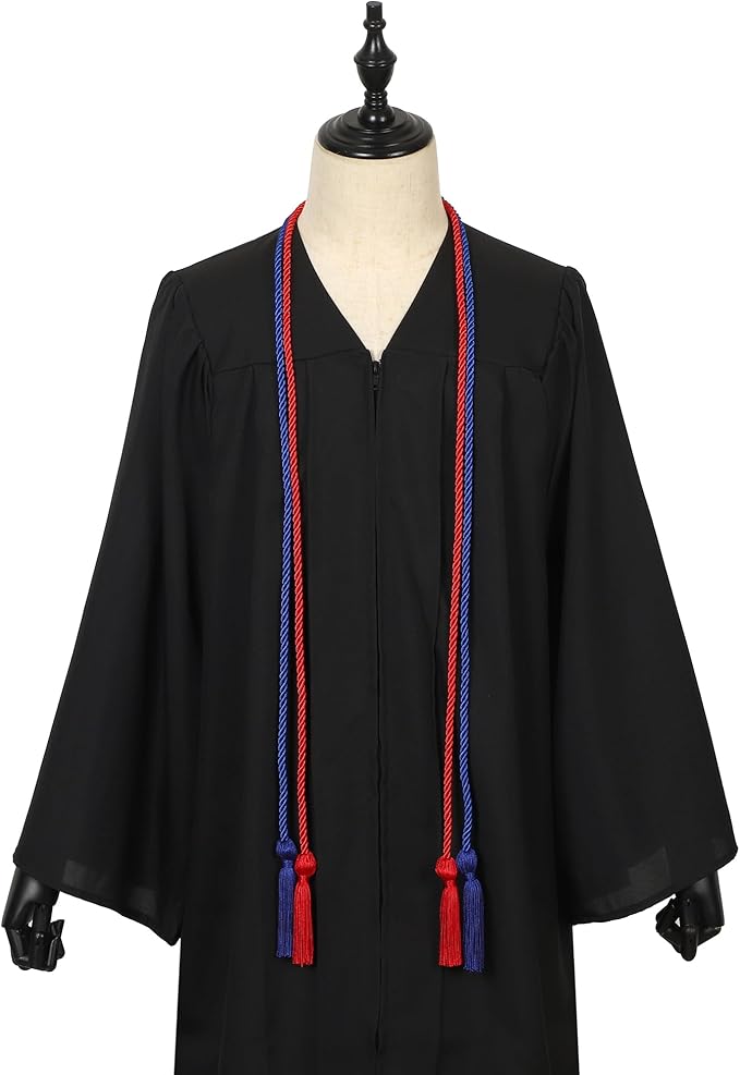 Graduation Double Honor Cords with Tassels Braided Academic Ropes for High School College Ceremony 68 Inch (Royal Blue+Red)