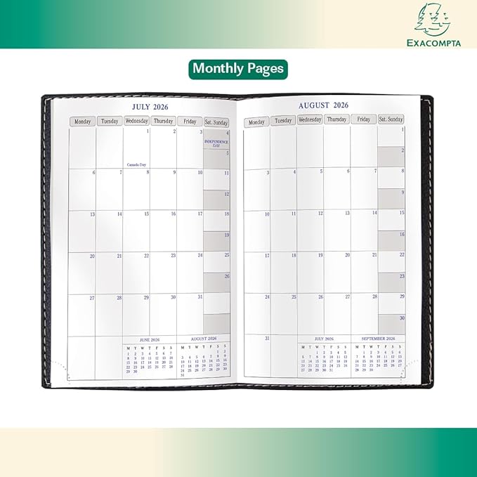 Exacompta 2026 Journal 21 - Daily/Monthly Planner - 12 Months, Jan. to Dec. - 5 1/4 x 8 1/4" - Smooth Faux Leather Soho Black Cover - Time Management Organizer and Appointment Journal