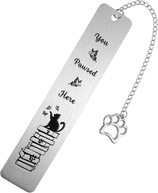 Cat Bookmark, Zinc Alloy Cute Funny Bookmark with Paw-Shaped Charm Pendant for Book & Cat Lovers Gifts Women Men Readers Teens Kids Girls Boys