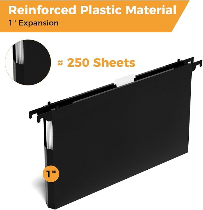 Ansook Legal Size Hanging File Folders,12 Pack Plastic Legal Size File Folders Hanging with Tabs, Heavy Duty 1 Inch Expansion, Assorted Colors, Hanging Organizers Home Office School for Filing Cabinet