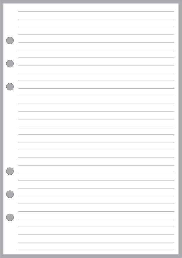 A5 Size Simple Note Paper, 1/4" Spacing, Sized and Punched for 6-Ring A5 Notebooks by Filofax, LV (GM), Kikki K, TMI, and Others. Sheet Size 5.83" x 8.27" (148mm x 210mm)