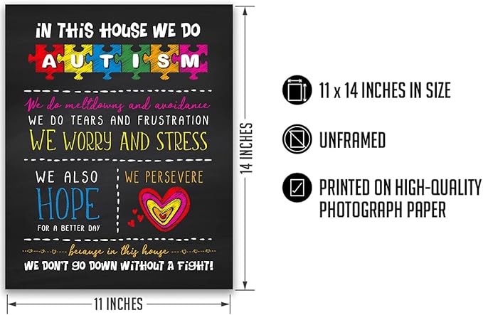 In This House We Do Autism | Autism Awareness Decor | Autism Classroom | Boho Rainbow Decor Classroom | Autism Sign | Autism Art Wall Decor Classroom | Autistic decorations - 11x14 unframed print