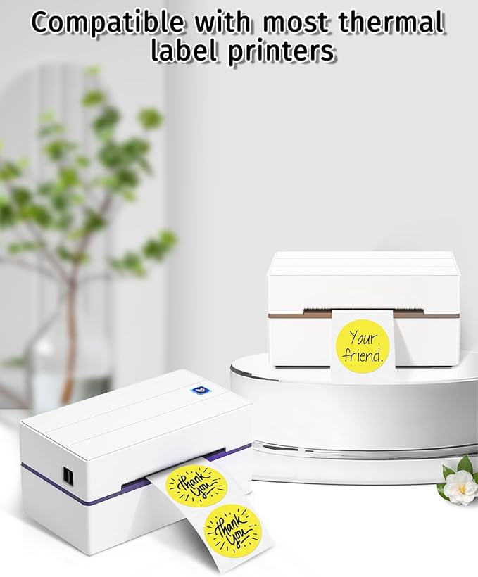 iEager 2 Inch Round Thermal Labels, Circle Thermal Printer Stickers, Durable Circular Label Printer Sticker for Business, Logo, Gift, 500 Labels/Roll, Yellow