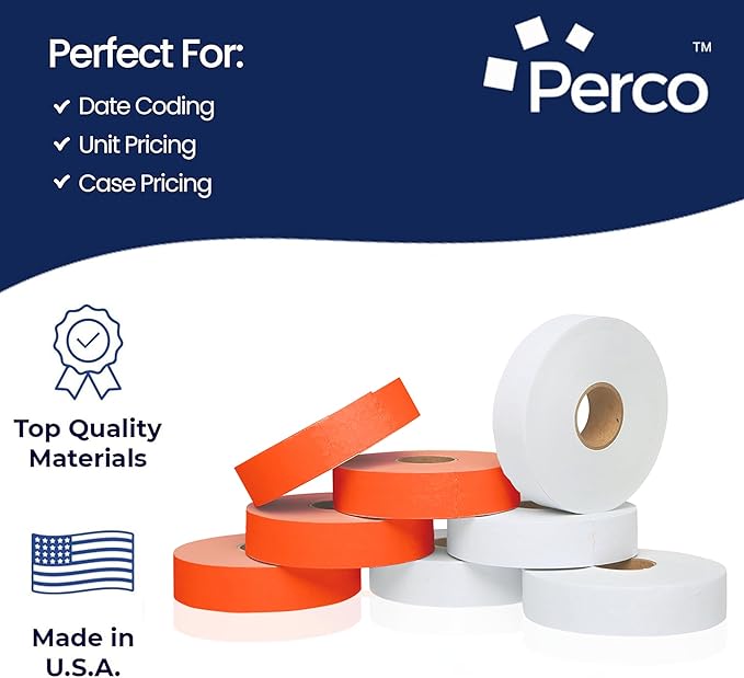 Perco White & Red Pricing Labels for Monarch 1131 Price Gun - One White and One Red Sleeve - 2 Sleeves, 16 Rolls Combo Pack - 40,000 Price Marking Labels - with Label Scraper & Ink Rolls Included