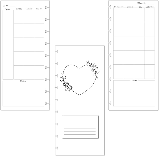 Undated Monthly Calendar Refills for Letter, Junior, Classic, Skinny, Mini size Discbound Planners Fİtts Happy Planners Levenger Circa TUL Staples Arc Notebook Office (9-Disc, 4.1"x9.25", Love)