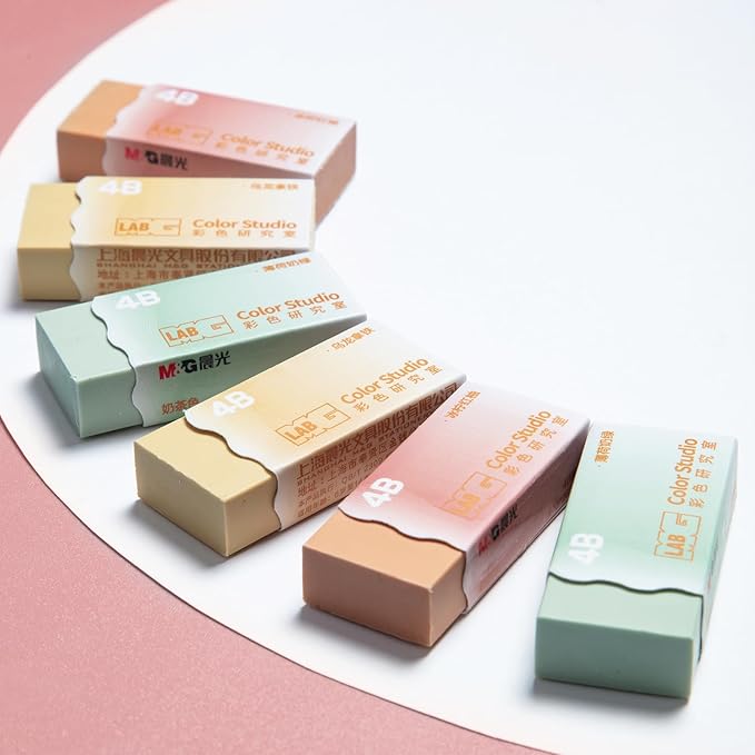 M&G 6 Pcs Pencil Erasers, Assort Color Rectangular Writing Erasers for School Office, Art Erasers for Drawing (Milk Tea Color)