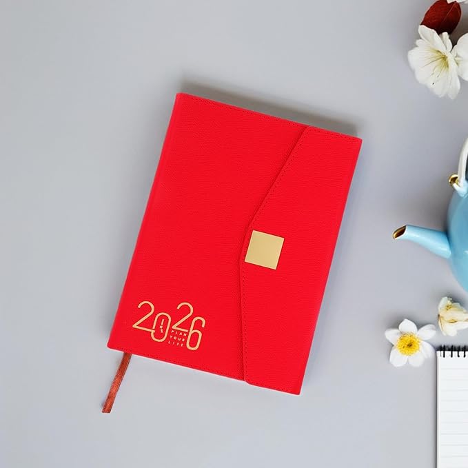 Ciieeo 2026 Daily Planner Notebook One-year Agenda Notepad for Work and Home Use Red Hardcover Calendar Organizer Office Supply Scheduling Journal