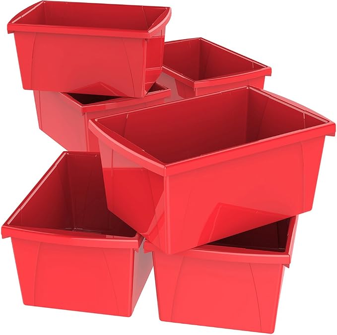 Storex 5.5 Gallon Storage Bin – Plastic Classroom Organizer for Books and Supplies, Red, 6-Pack (61483F06C)
