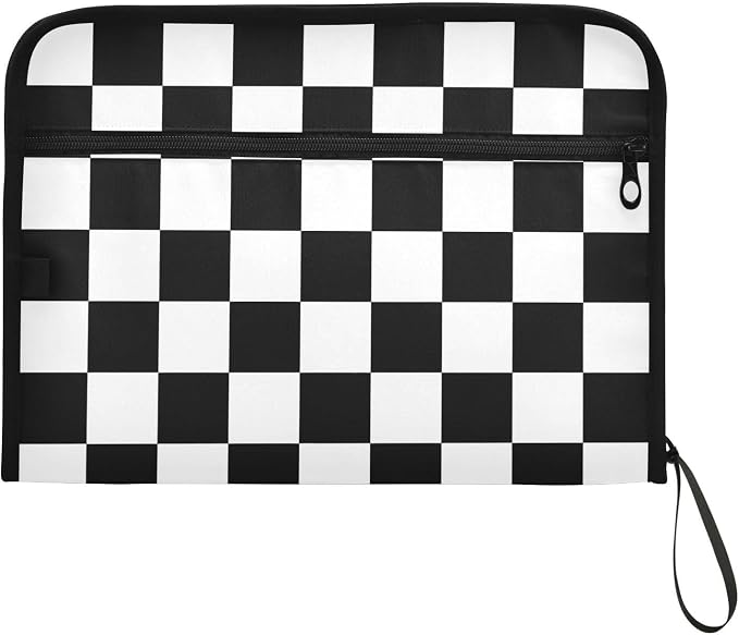 Expanding File Folder White Black Buffalo Plaid Checked Accordion File Organizer 13 Pockets Document Organizer with Zipper Labels A4 Letter Office Storage