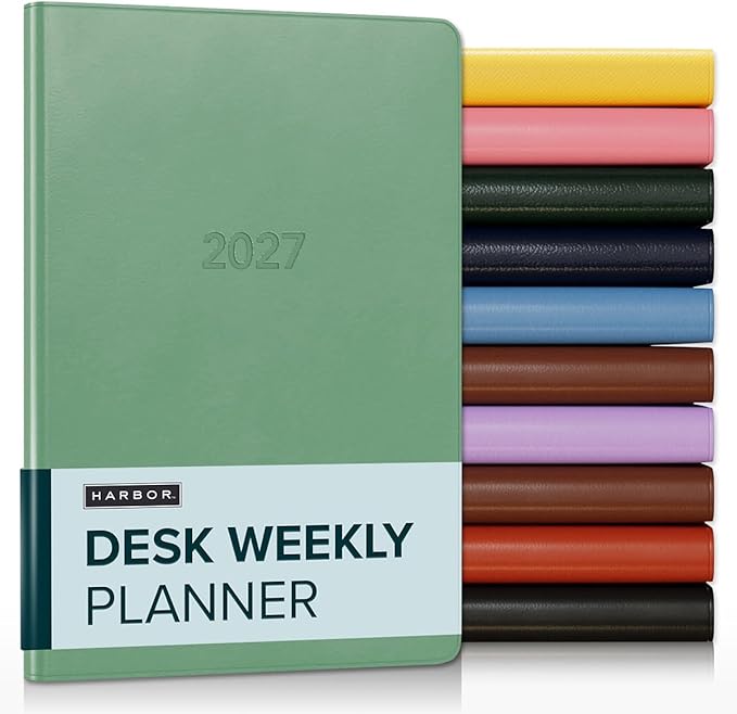 Harbor Desk Weekly Monthly Planner 2027 - Calendar Planner and Notebook, Durable Faux Leather, 192 Pages, Softcover & Book Bound - Cambridge Jade - 8x5.5"