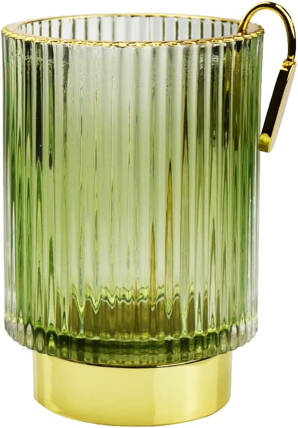 Thick Glass Pen Pot Cute Decorative Pencil Holder Cup for Desk Makeup Brush Holder for Home Office (Green)