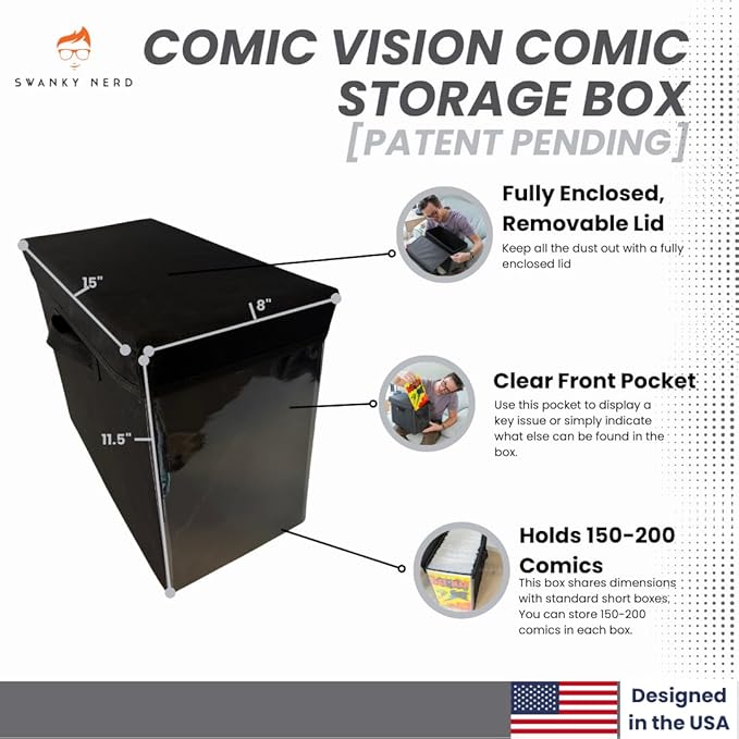 Comic Vision Comic Book Storage Box and Comic Book Display [Patent Pending] - Removeable, enclosed top