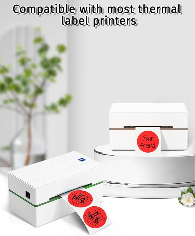 iEager 2 Inch Round Thermal Labels, Circle Thermal Printer Stickers, Durable Circular Label Printer Sticker for Business, Logo, Gift, 500 Labels/Roll, Red