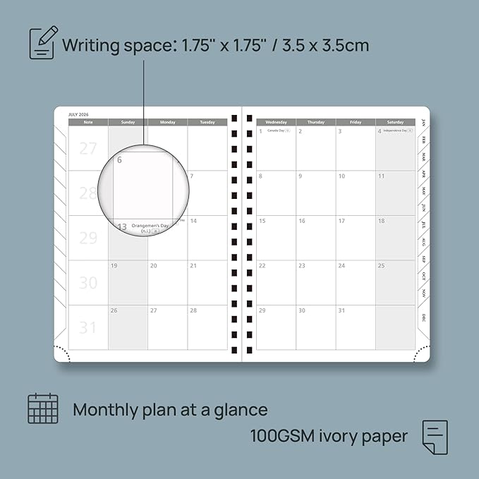 POPRUN 2026 Planner Daily Weekly and Monthly Calendar with Hourly Schedule(Medium Size 8.5'' x 6.25'' Wire-Bound Hard Cover) - Agenda 2026 (Jan.2026-Dec.2026), Monthly Tabs- Midnight Green