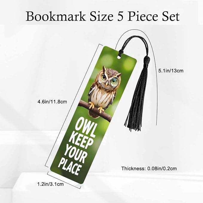 Owl Bookmarks 5 Pcs with Tassels Keep Your Place Animal Bird Tree Branch Wooden Bookmarks for Reading Women Students Teacher Reader
