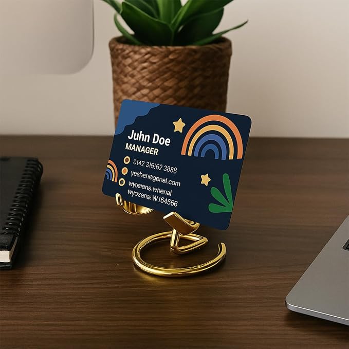 Gold Business Card Holder for Desk | Stainless Steel Business Card Holder for Women Gold | Cute Card Holder for Women Desk | Vertical Business Card Display for Men & Womens