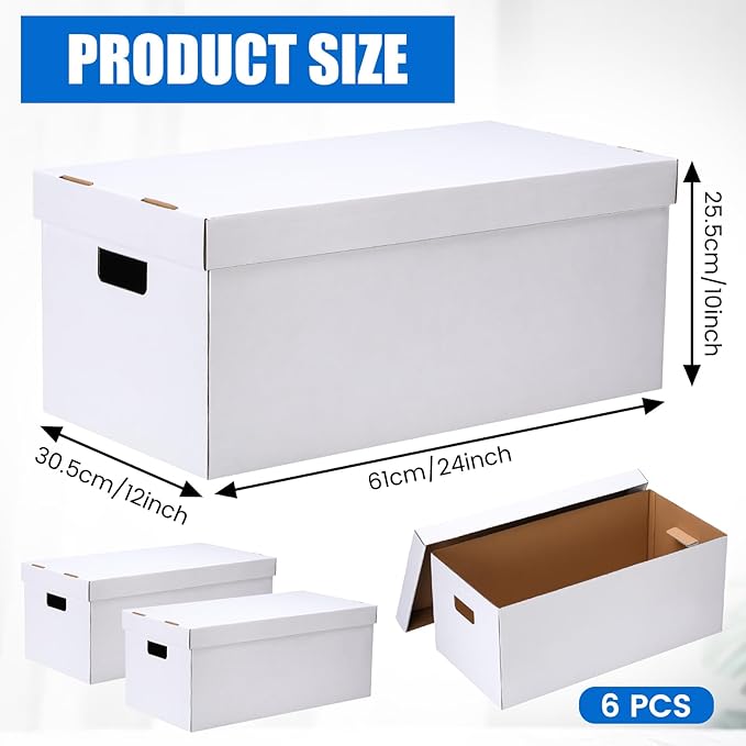 Mifoci 6 Pack File Storage Boxes with Lids, 24 x 12 x 10 Inch Medium Duty Cardboard Moving Boxes, Letter Size Document Organizer for Office Home Graduation Season Moving Storage (White)