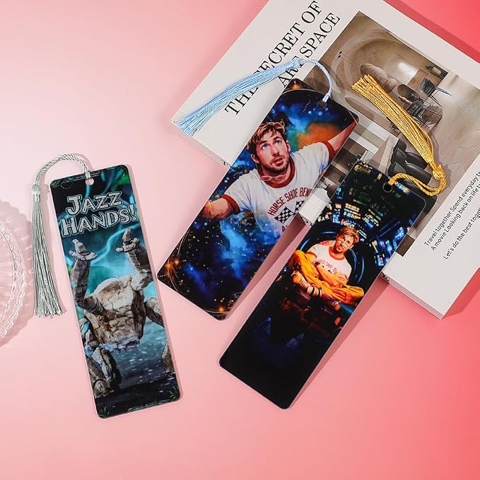 Project Hail Mary Bookmark Set, 3-Pack Novel & Movie IP Merchandise, Ryland Grace & Rocky Jazz Hands Bookmarks with Acrylic Tassels, Sci-Fi Fan Gift for Book Lovers, Students & Andy Weir Fans