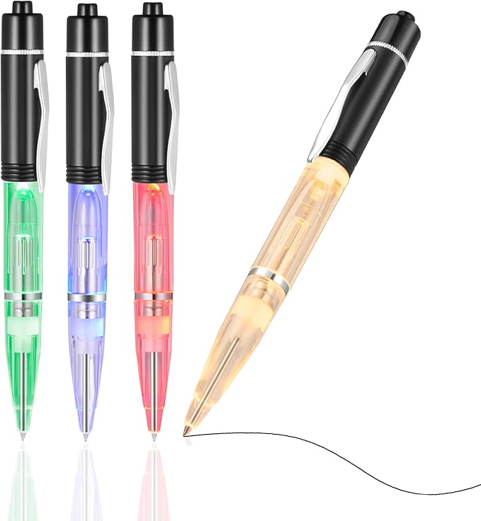 Glovion LED Light Pen, Lighted Ballpoint Pen Penlight for Nighttime Writing, LED Writing Pen Fine Point Black Ink–Mixed Color - Pack of 4 Pens